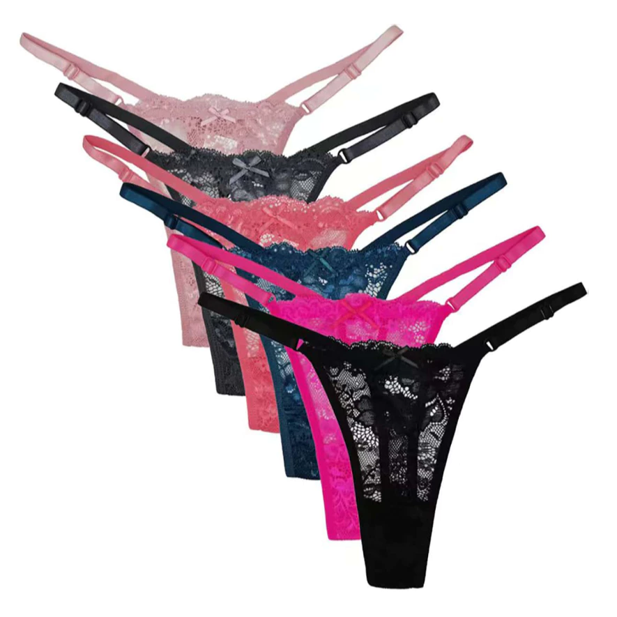 Calcinhas Fio Dental de Renda Sexy com Regulagem Lingerie Feminina Sensual