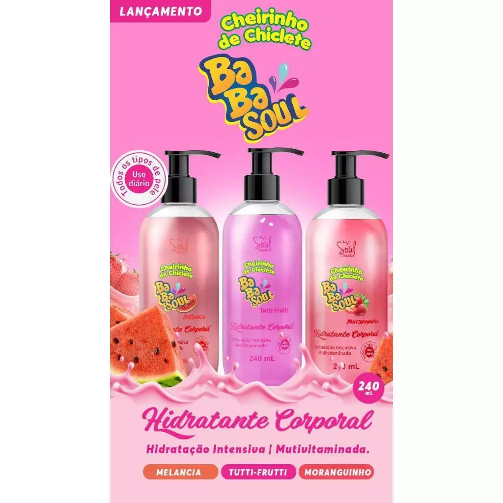 Hidratante Coporal BABASOUL - SOUL - 240ml - Cheirinho de Chiclete Nutrição Perfume Suave